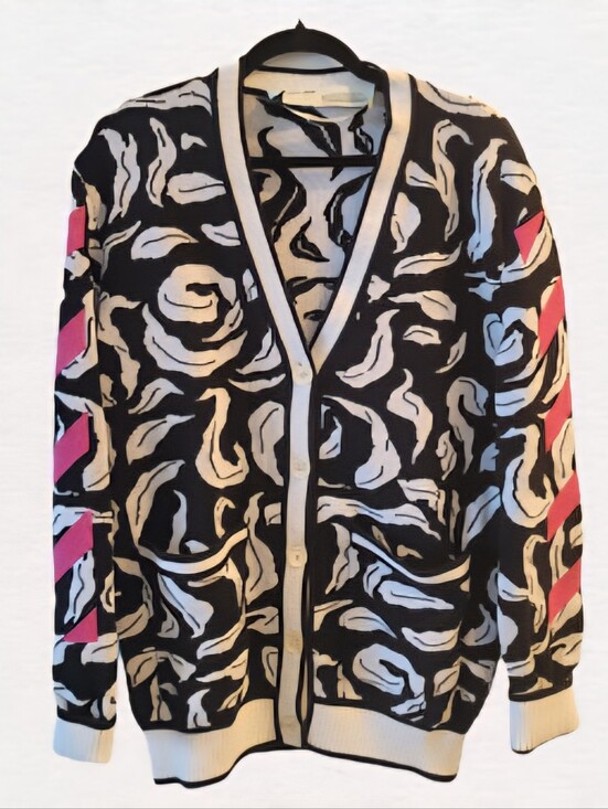 Off-White Sweaters - OffWhite B/W Knitwear Cardigan With Pink Accents